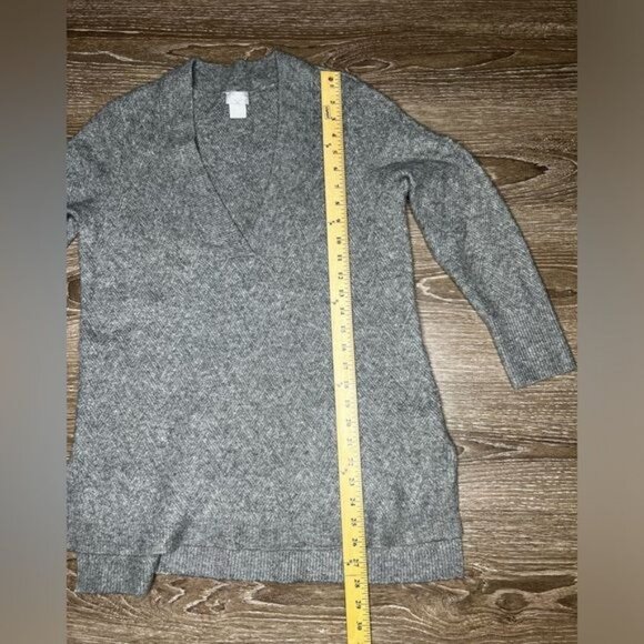 Chico’s Herringbone Heather Gray Textured Tunic Sweater with Deep V-Neck Medium - Picture 11 of 12